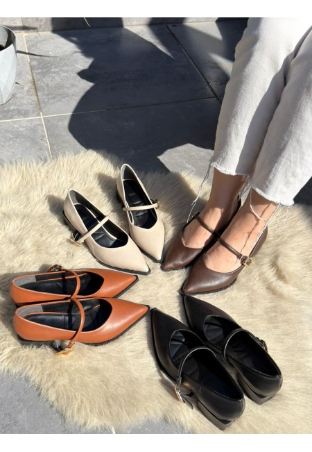 Galye Kahverengi Cilt Topuklu Ayakkabı