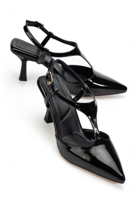 Tula Siyah Rugan Topuklu Ayakkabı