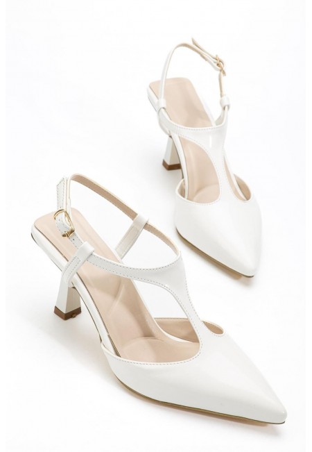 Tula Beyaz Rugan Topuklu Ayakkabı