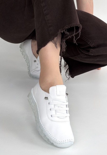 Jiten Beyaz Deri Bağcıklı Spor Ayakkabı