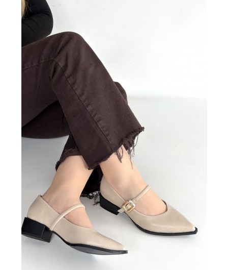 Galye Bej Cilt Topuklu Ayakkabı