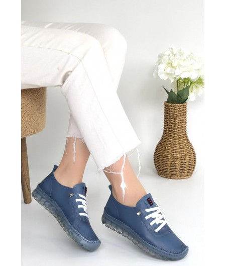 Jiten Mavi Deri Bağcıklı Spor Ayakkabı