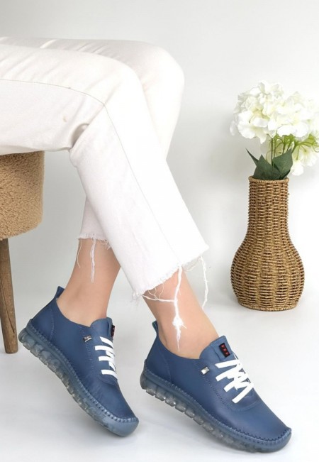 Jiten Mavi Deri Bağcıklı Spor Ayakkabı