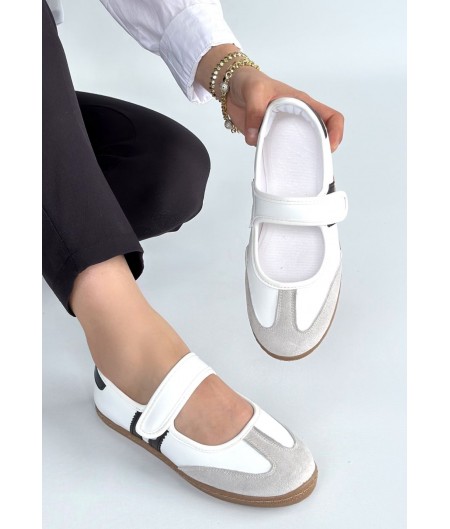 Menja Beyaz Cilt Cırt Cırtlı Babet Ayakkabı