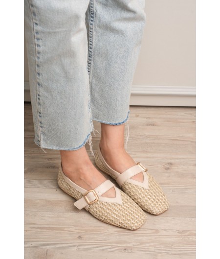 Ponti Bej Cilt Hasır Detaylı Babet Ayakkabı