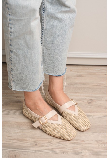 Ponti Bej Cilt Hasır Detaylı Babet Ayakkabı