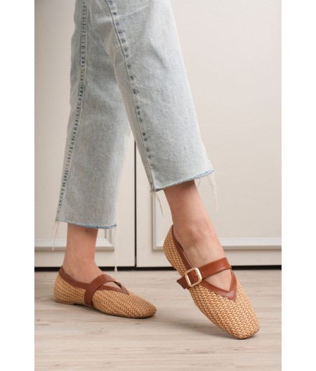 Ponti Taba Cilt Hasır Detaylı Babet Ayakkabı