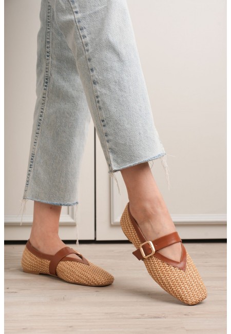 Ponti Taba Cilt Hasır Detaylı Babet Ayakkabı