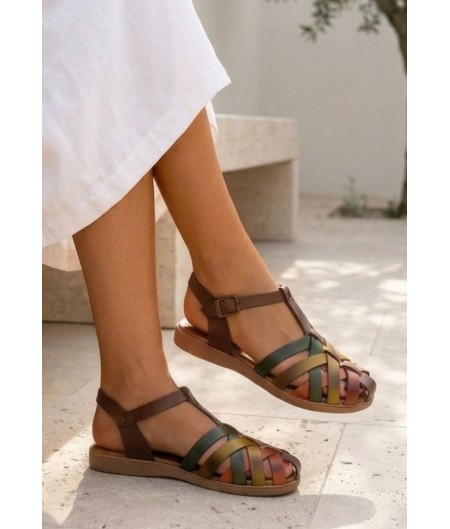 Woji Taba Deri Kemerli Sandalet