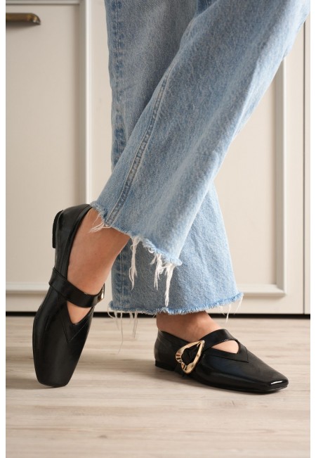 Signa Siyah Cilt Babet Ayakkabı