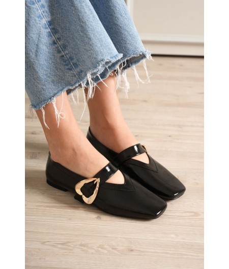 Signa Siyah Cilt Babet Ayakkabı