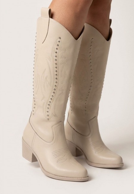 Meof Bej Cilt Topuklu Çizme