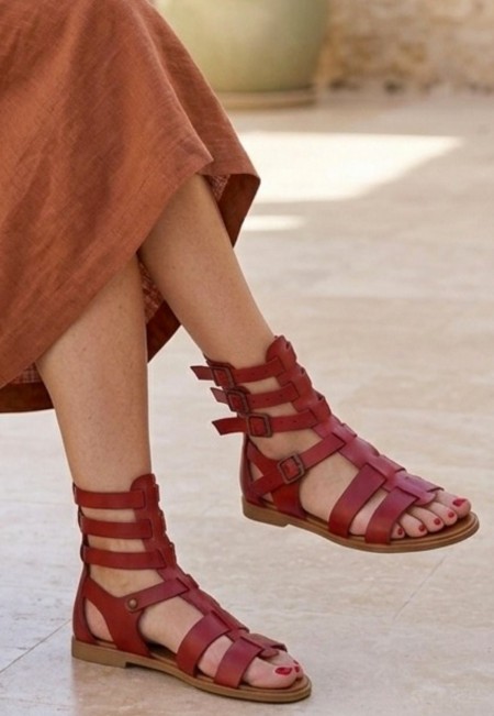 Nola Kırmızı Deri Kemerli Sandalet