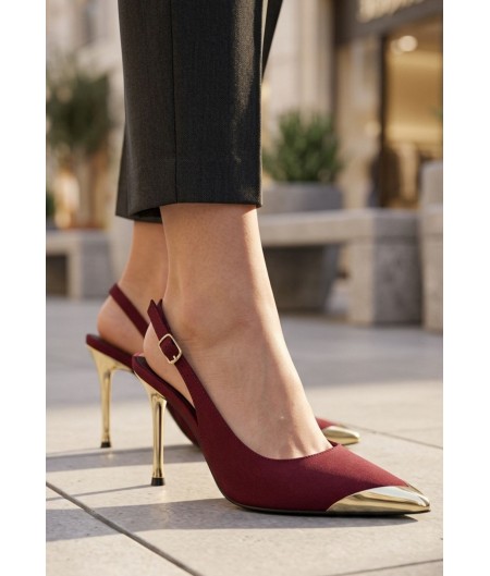 Puen Bordo Saten Stiletto Ayakkabı Puen Bordo Saten Stiletto Ayakkabı