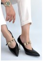 Conne Siyah Cilt Stiletto Ayakkabı
