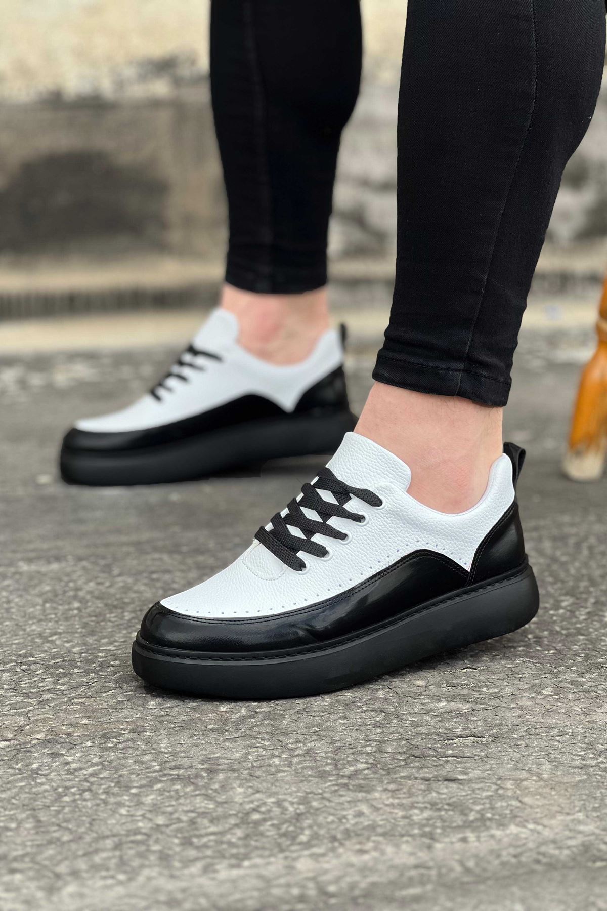 WG162 Kömür Beyaz Rugan Ortopedik Taban Erkek Casual Ayakkabı