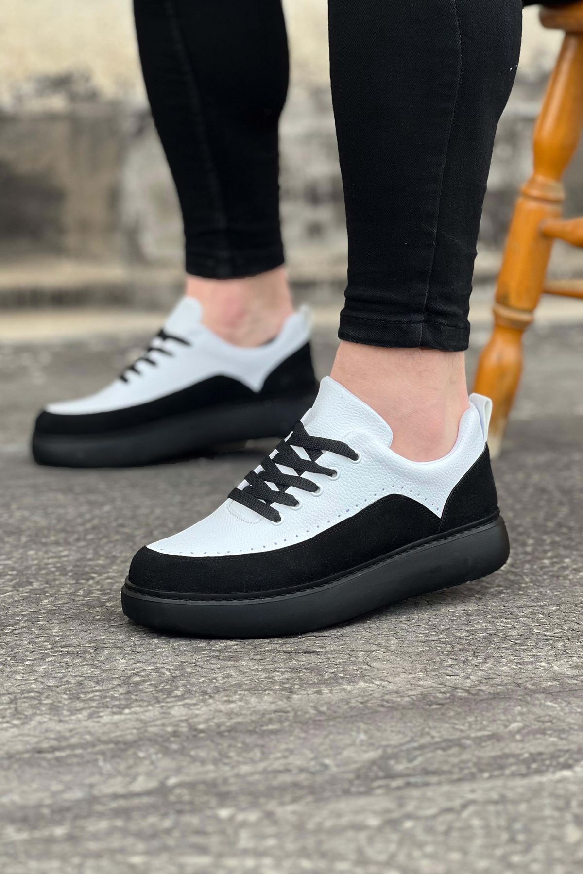 WG162 Kömür Beyaz Ortopedik Taban Erkek Casual Ayakkabı