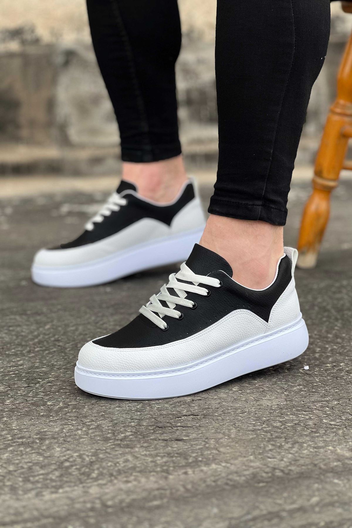 WG162 Beyaz Siyah Ortopedik Taban Erkek Casual Ayakkabı