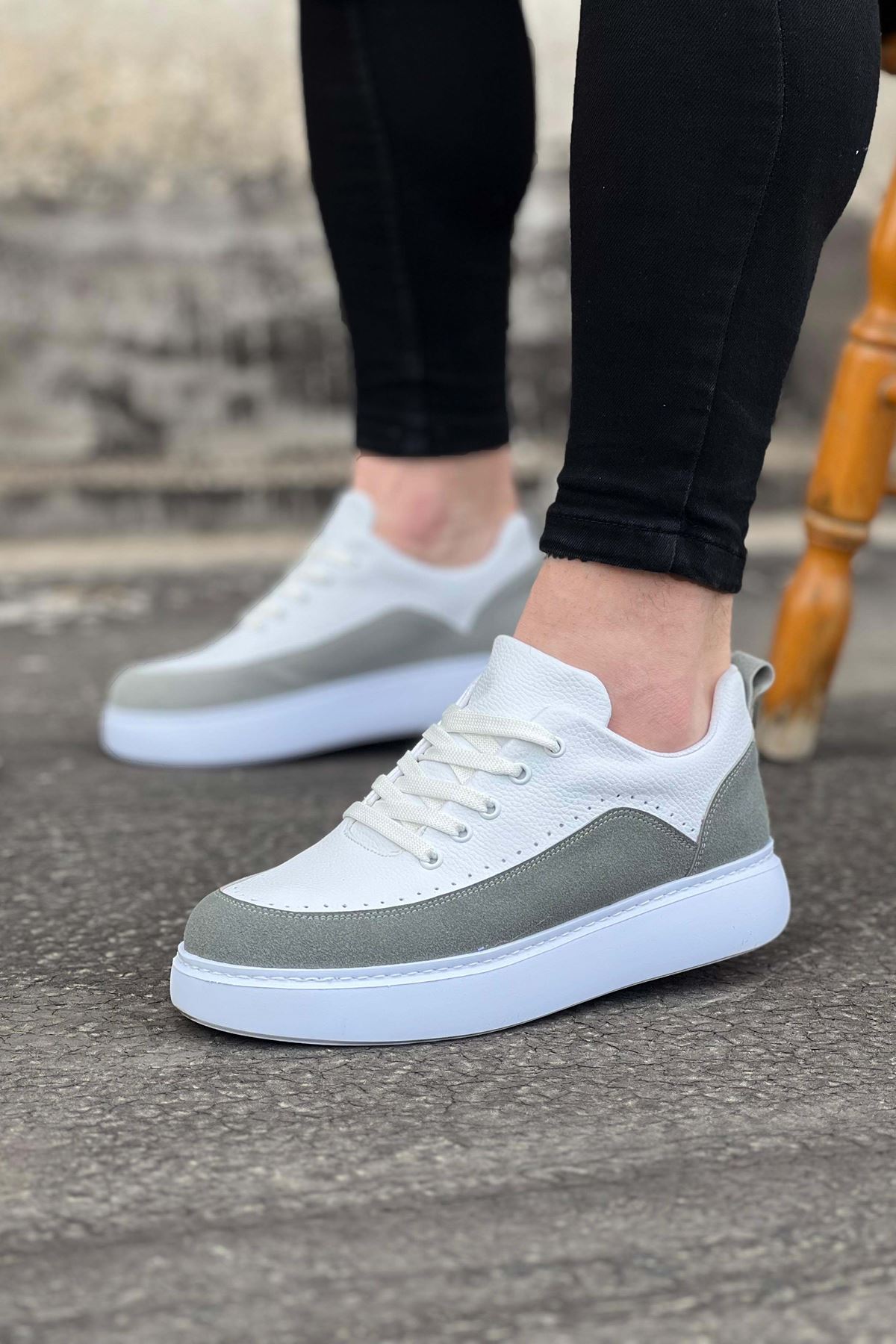 WG162 Beyaz Gri Ortopedik Taban Erkek Casual Ayakkabı