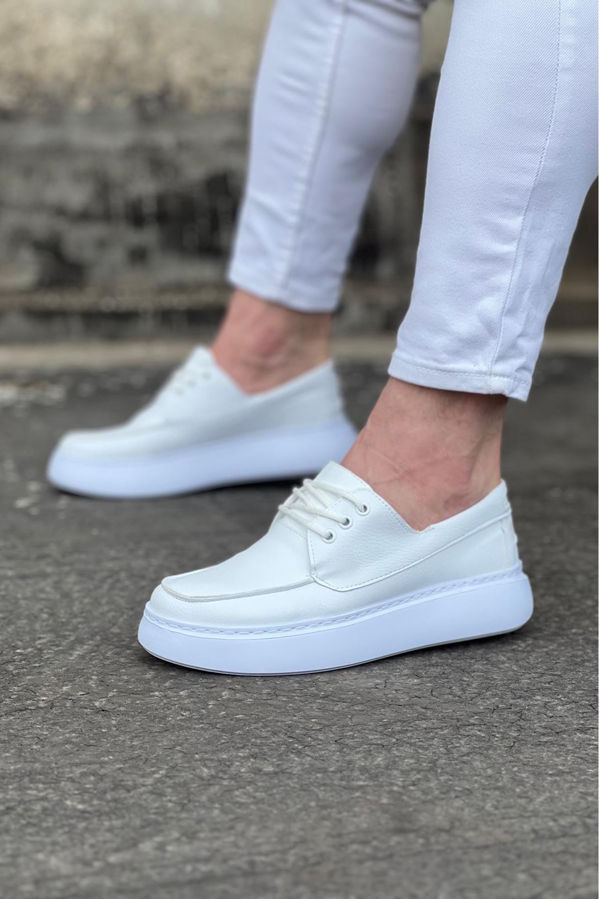 WG508 Beyaz Cilt Ortopedik Taban Erkek Casual Ayakkabı
