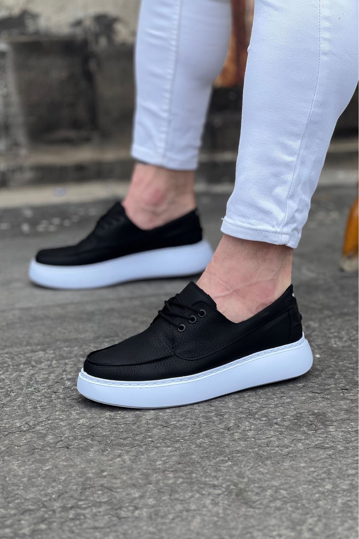 WG508 Siyah Cilt Ortopedik Taban Erkek Casual Ayakkabı