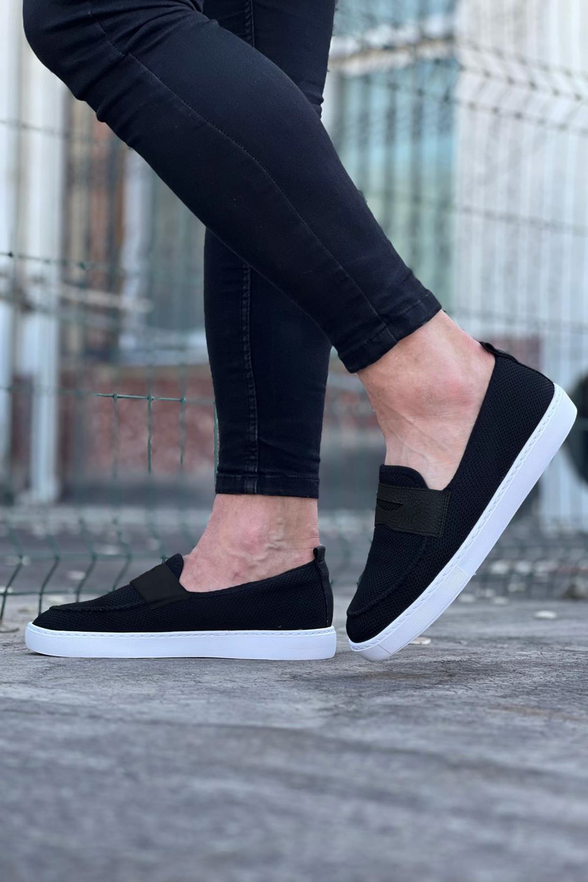 WG061 Siyah Triko Babet Erkek Casual Ayakkabı