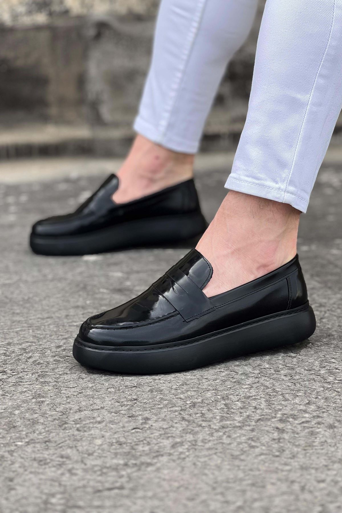 WG161 Kömür Rugan Erkek Casual Ayakkabı