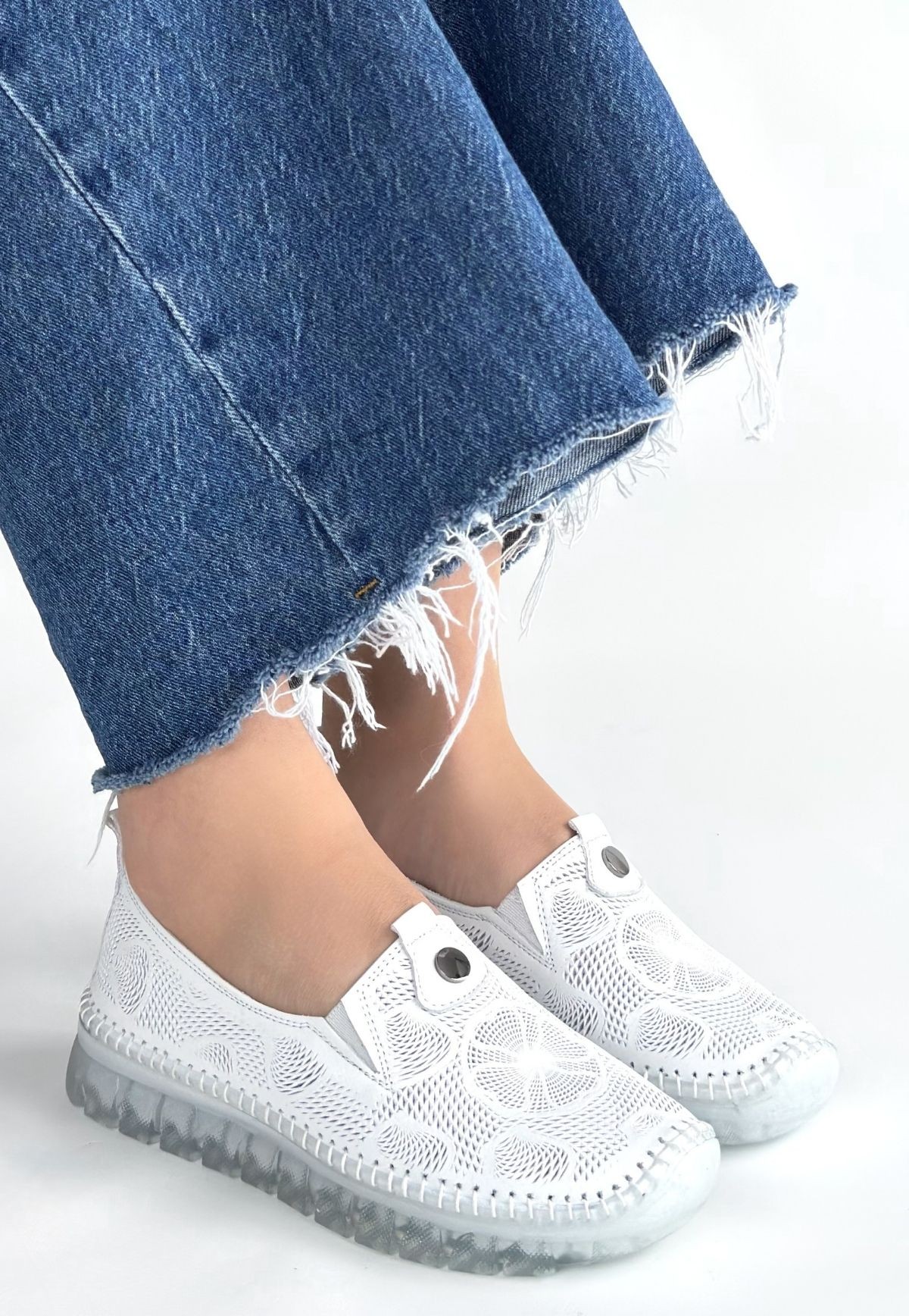 Rinna Beyaz Hakiki Deri Ortopedik Spor Ayakkabı, Kadın