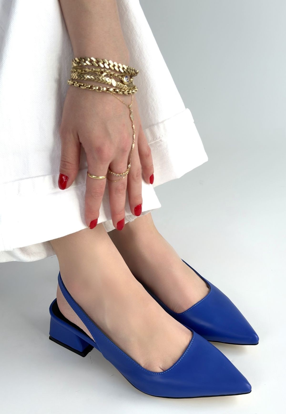 Morji Erbilden Mavi Cilt Topuklu Ayakkabı 3 CM Topuk