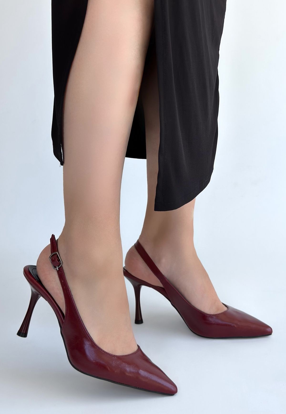 Katey Bordo Rugan Kemerli 9 CM Topuklu Ayakkabı